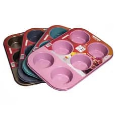 FORMA / ASSADEIRA DE ACO CARBONO ANTIADERENTE PARA CUPCAKE 26X18X3CM COM 6 CAVIDADES COLORS