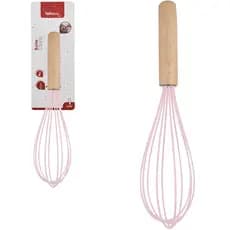 BATEDOR DE CLARA FOUET MANUAL DE SILICONE ROSA CABO MADEIRA 26X6,5CM WX