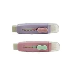 Borracha Retrátil Escolar Kit com 2 Rosa e Lilás