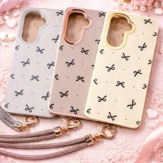 Capa Capinha Samsung Galaxy A15 / A56 / A16 / A06 / A14 / A37 / A57 / A36 Aveludada Lacinho com Brilho e Cordão em Stras