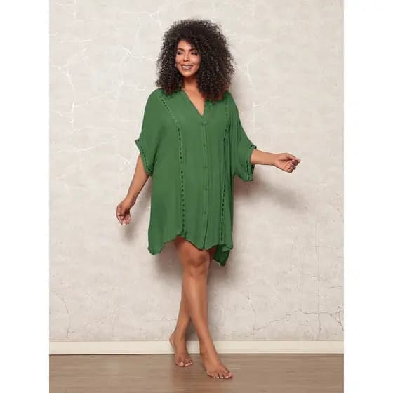 Saida De Praia Chemise Feminina Plus Size Manga Morcego