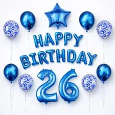 Kit Balões Azul Happy Birthday com 1/2 Números 32” | Decoração Aniversário Completa com Estrelas