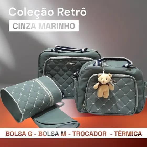 Kit Bolsa Maternidade Cinza com Azul Menino Enxoval Bebê