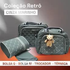 Kit Bolsa Maternidade Cinza com Azul Menino Enxoval Bebê
