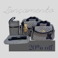 Kit Bolsa Maternidade Texturizada Cinza com Azul Urso Enxoval Masculino Menino Bebê