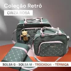 Kit Bolsa Maternidade Cinza com Rosa Menina Enxoval Bebê