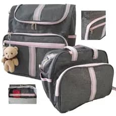 Bolsa Maternidade feminina cinza com rosa mais mochila bebê menina