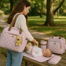 Bolsa Maternidade Grande Menino Menina Coleção Retro Cores Rosa Cinza Azul