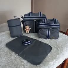 Bolsa Maternidade Cinza com Azul Linho Enxoval Bebê Presente Chá de Bebê Bolsa Masculina Bebê