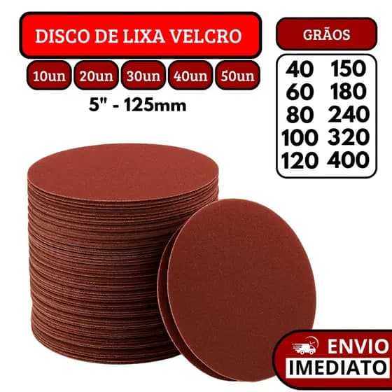 Kit Disco De Lixa Com Velcro Circular Sem Furo Para Lixadeira Madeira Metal Massa Corrida - 5" 125mm