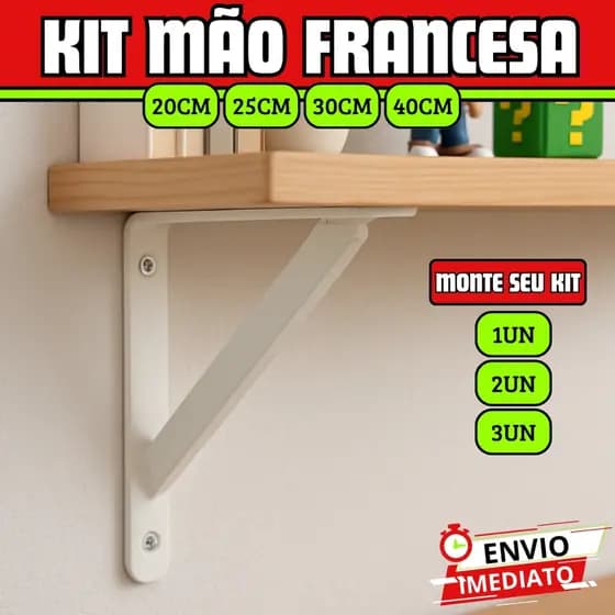 Kit Suporte Para Prateleira Cantoneira Mão Francesa Branca Para Sustentação Triângulo 20cm 25cm 30cm