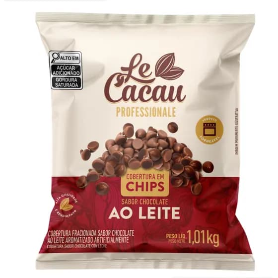 Cobertura Le Cacau em Chips Chocolate Ao Leite 1,01KG Gotas Panetone Cookies