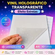 LAMINAÇÃO A FRIO - Vinil Adesivo Holográfico Transparente ESTRELAS - A4- 90g - 10 folhas