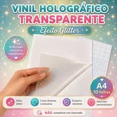LAMINAÇÃO A FRIO - Vinil Adesivo Holográfico Transparente GLITTER - A4- 90g - 10 folhas