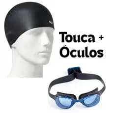 Kit Natação Nabaiji Decathlon Touca Silicone Preta Tam G + Óculos Preto Adulto Piscina