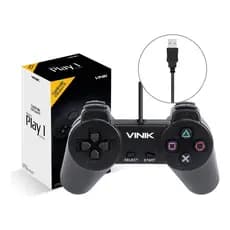 Controle Retro Pc Usb Play 1 / PSONE / Playstation 1 Para Com Fio Cor Preto Vinik