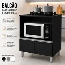 Balcão para Cooktop 4 Bocas Compatível com 5 Bocas e Suporte Micro-ondas e 2 Portas