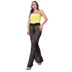 Calça Feminina Crochê Saida De Praia Pantalona Trico Plus size