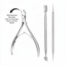 Alicate de cutícula + espatula + palito inox manicure 3 itens. Usar amolecedor de cutícula e esmalte