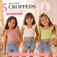 Kit 5 Cropped Infantil Menina Lese com Babado | Tendência Verão | 2 ao 10 Anos | Cores Sortidas