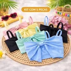 Kit 5 Cropped Infantil Menina Laço Moda Verão Blogueirinha Conjunto 2 ao 10