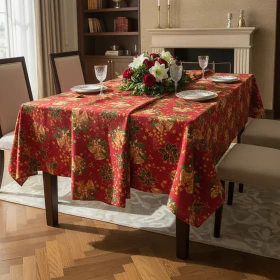 Toalha De Mesa Natalina 2,10x1,40cm 6lugares Estampada Festa