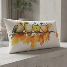 Capa Almofada Baguete Linho Estampado Pássaro 50x28 Chic
