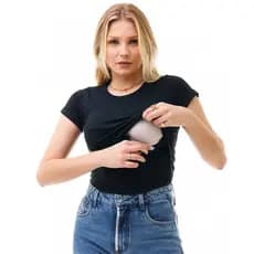 Camisa Feminina de Manga Curta Com Abertura Para Amamentação