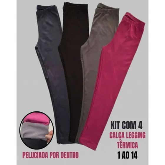 Kit 4 Legging Térmica Peluciada Infantil Para Menina 1 ao 14 Anos