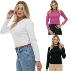 Kit com 3 Blusas Femininas de Manga Longa Térmicas Para o Frio P ao GG