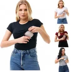 Kit Com 4 Blusa Para Amamentação Manga Curta Gola Redonda