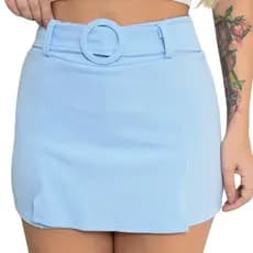 Short Saia Feminino Com Cinto Forrado Shorts Curto Fenda Bermuda Sainha Cintura Alta