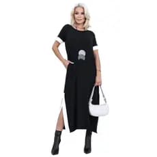 Vestido Longo Feminino Festa Saruel Bolso Fenda Lateral Manga Curta Moda Feminina Viscolycra