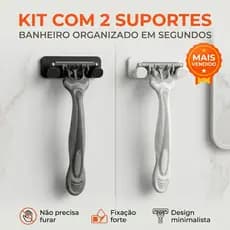 Kit 2 Suporte Gillete Parede Sem Furo Adesivo 3M Fixação Forte Banheiro Organizado Moderno Premiums