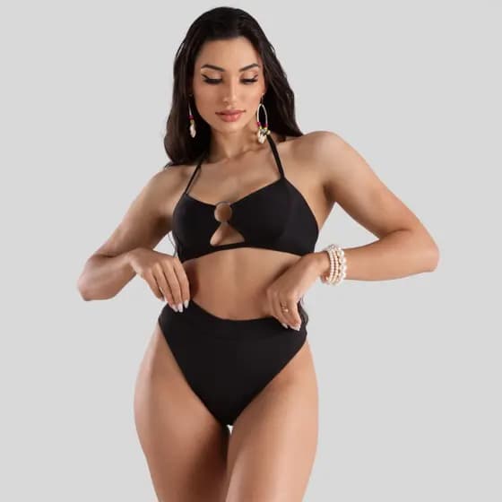 Biquini Feminino Hot Pants Suplex Biquíni Argola De Amarrar Biquine Cintura Alta Moda Praia