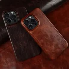 High-end Couro De Vaca Óleo Pele Caso Para iPhone 15 Pro Max 16 Plus 17 Ar 14 13 12 Luxo Artesanal Capa Traseira Dura