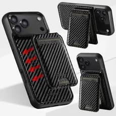 Ímã De Carregamento Sem Fio Luxo Caso Telefone Couro Para iPhone 17 Pro Max Ar 16 Plus 15 14 13 12 Titular Do Cartão Cap