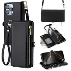 Capa Flip De Couro Com Alça Longa Para iPhone 16 Pro Max 17 15 14 13 12 11 X XS XR 8 7 6 Plus SE 2022 Cordão Carteira Ca