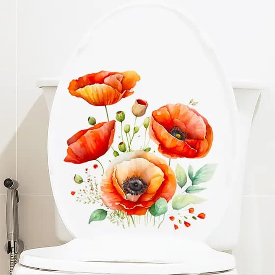 Criativo papoula flor adesivos de parede flor adesivos de banheiro adesivos de parede decoração do banheiro auto-adesivo
