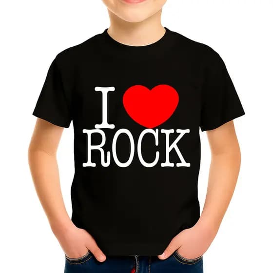 Camiseta Camisa Blusa Infantil Juvenil Para Menino Menina Unissex 100% Algodão I Love Rock Eu Amo Rock MD1