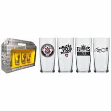 Jogo 4 Copos Cylinder Corinthians Licenciado Festas Eventos Jogos 300ml Nadir