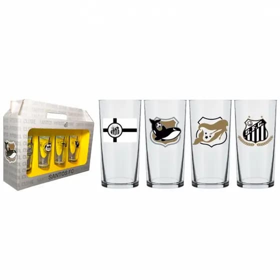 Jogo 4 Copos Cylinder Santos Licenciado Festas Eventos Jogos 300ml Nadir
