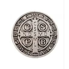 Broche medalhão de São Bento prateado 2.5x2.5cm