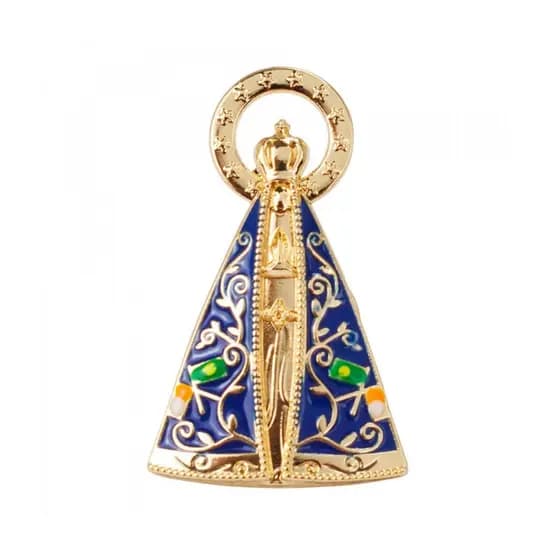 Broche Nossa Senhora Aparecida Dourada Aura 3cm