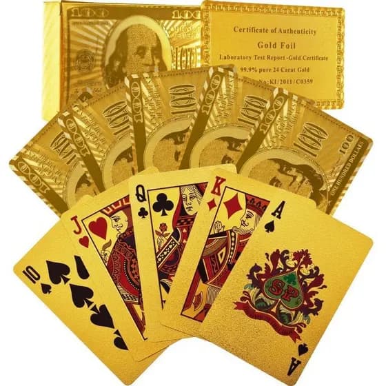 Baralho Dourado Banhado Ouro 24k Folheado Poker Truco Cartas Jogos