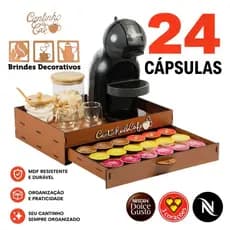 Kit Bandeja Porta 24 Cápsulas + Apliques Cantinho Do Café Completo Dolce Gusto Nespresso 3 Corações