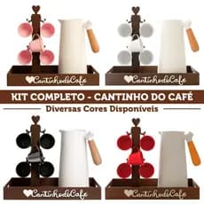 Kit Bandeja Cantinho Do Café MDF Com Xícaras + Suporte Com 6 Ganchos Organização E Decoração Cozinha