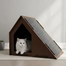 Casa Para Gato MDF Com Rampa Arranhador Em Carpete Confortável, Cuidados, Diversão E Cores Variadas