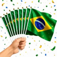 Kit 10 Bandeirinhas Brasil Copa Do Mundo Com Haste Premium Torcida