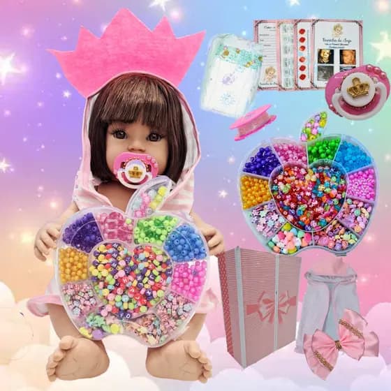 Boneca Bebe Reborn Realista Envio Imediato 100 % Silicone Completa + Kit Miçangas 1000 Peças